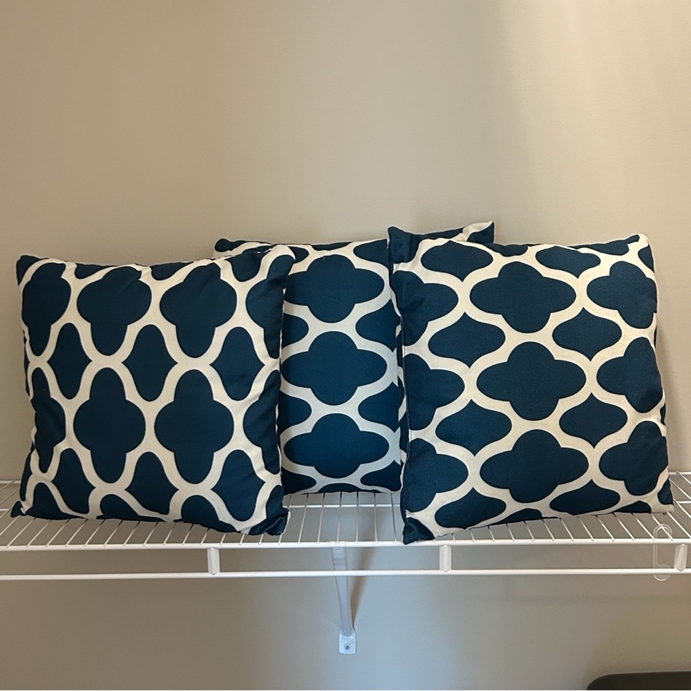 Navy and White Patterned Throw Pillows